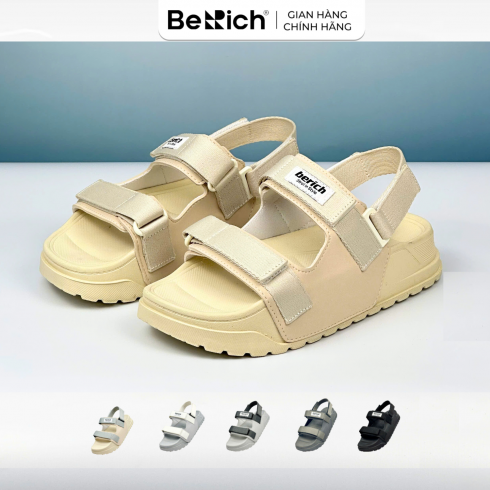 Giày Sandal Nam Nữ BERICH Quai Ngang Màu Be Kem Siêu Nhẹ - Bền - Êm - Dễ Thương BE977