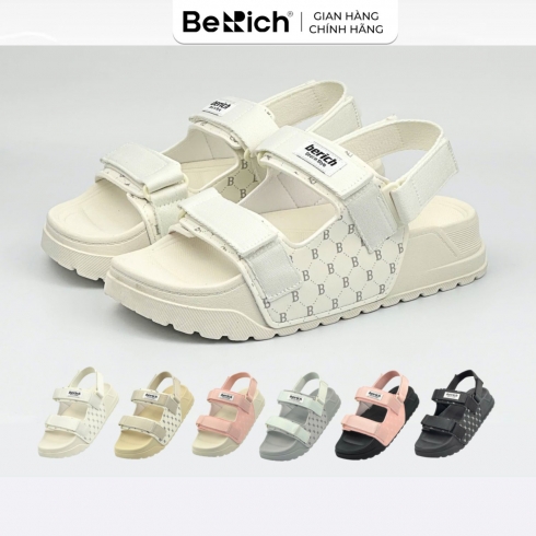 FREE SHIP - BE977 IN Giày Sandal Nam Nữ BERICH Quai Ngang Màu Be Kem Siêu Nhẹ - Bền - Êm - Dễ Thương BE977 IN Hoạ Tiết